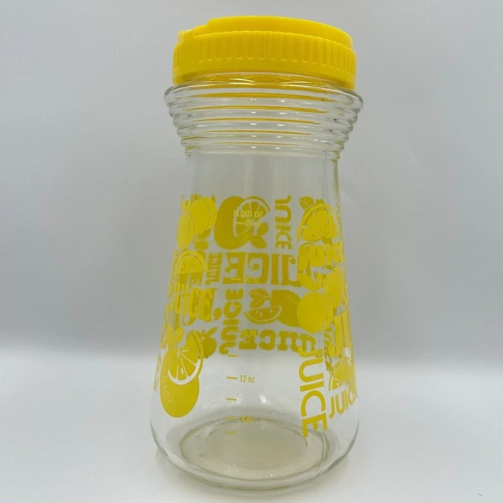 Vintage Yellow Lemon‎ Glass Juice Carafe Pitcher with Flip Top Lid Kitchen
